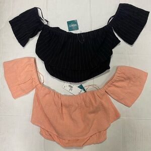 Roxy Set of 2 Off-Shoulder Small Crop Tops in Black and Peach